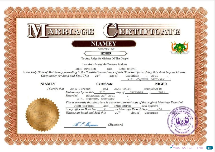 Download Niger marriage certificate Word and PDF template Photoshop template